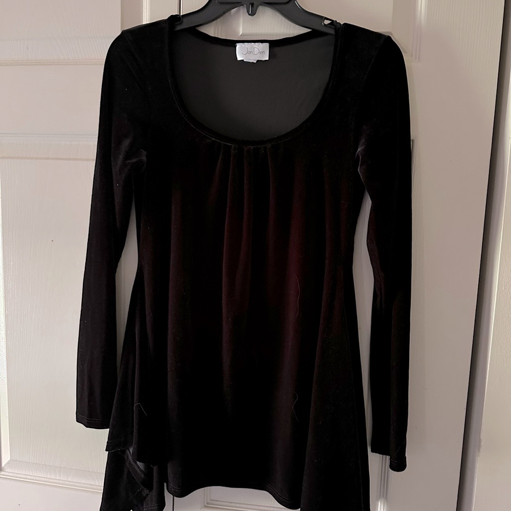 Velour tops, long sleeves, mid-thigh in length. (1) Black, (1) Navy Blue.